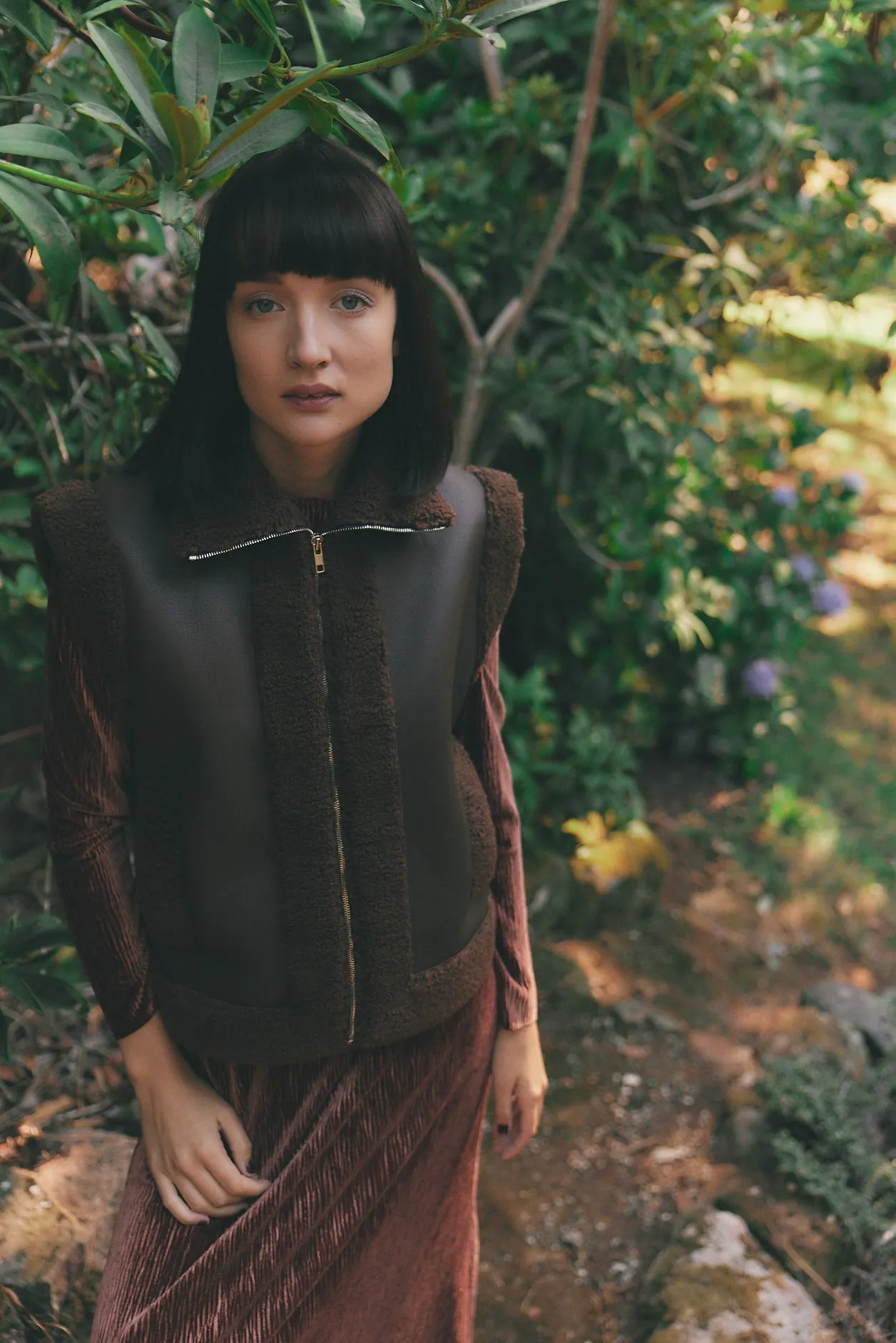 Shearling Vest in Faux Leather