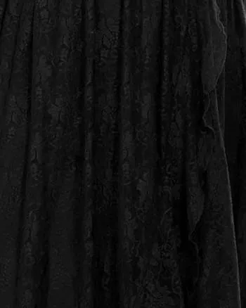 Short Sleeve Ruffled V-Neck A-Line Lace Evening Dress | Black