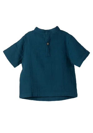 Short sleeve shirt Play of Colors Petrol-blue organic muslin