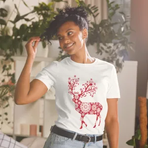 Short-Sleeve Unisex T-Shirt Elegant Christmas Reindeer with Snowflake Design - Holiday T-Shirt & Decor