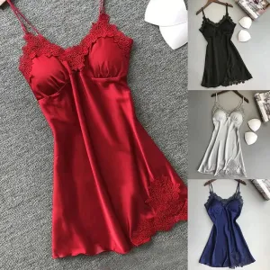 Silk Suspender Nightdress: Elegant V-Neck Lace Robe Set - Luxurious Restful Sleep