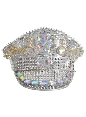 Silver Jewelled and Sequinned Deluxe Handmade Festival Cap