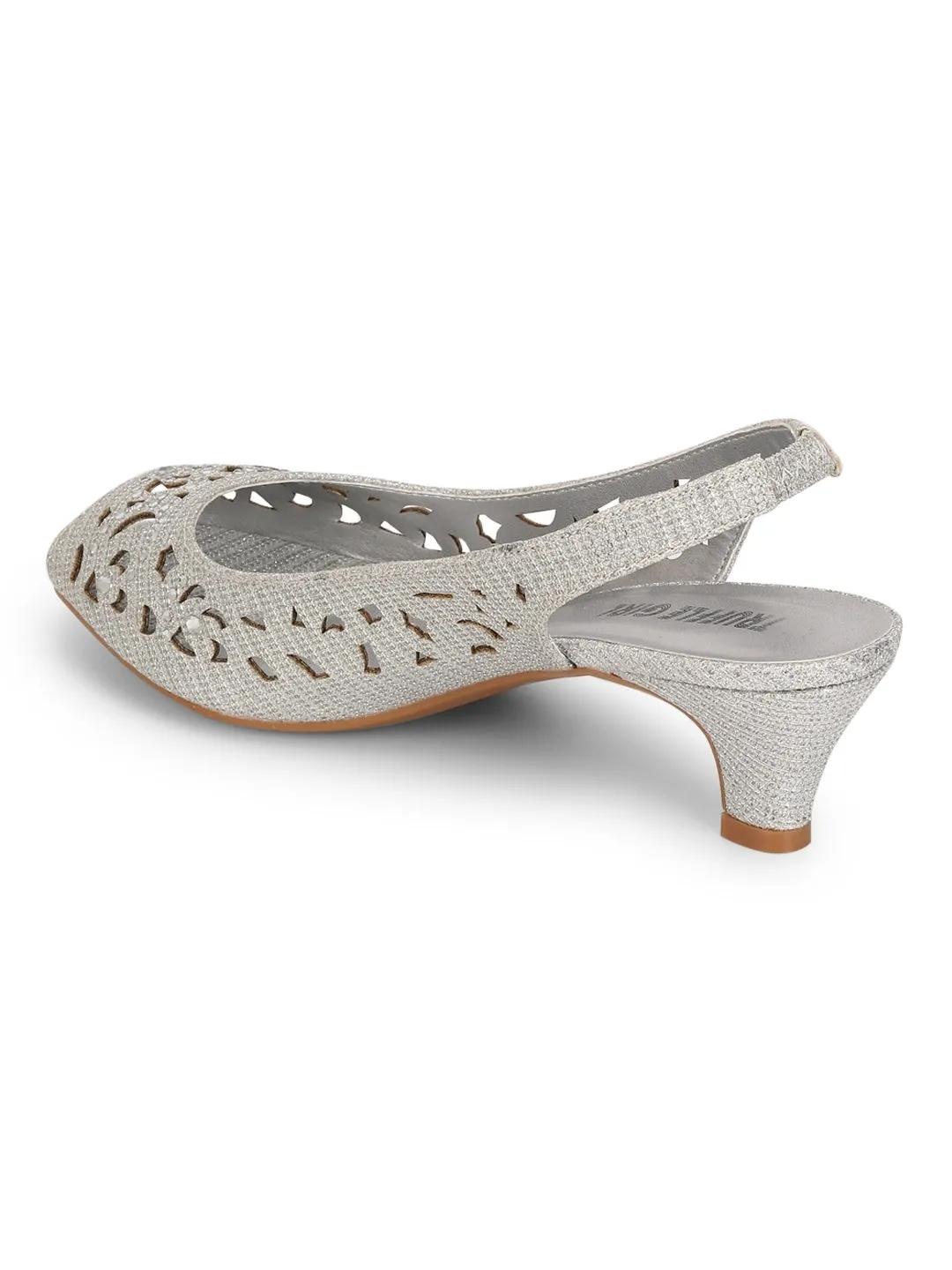 Silver Kitten Heel Back Elastic Peeps