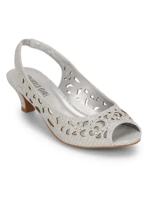 Silver Kitten Heel Back Elastic Peeps