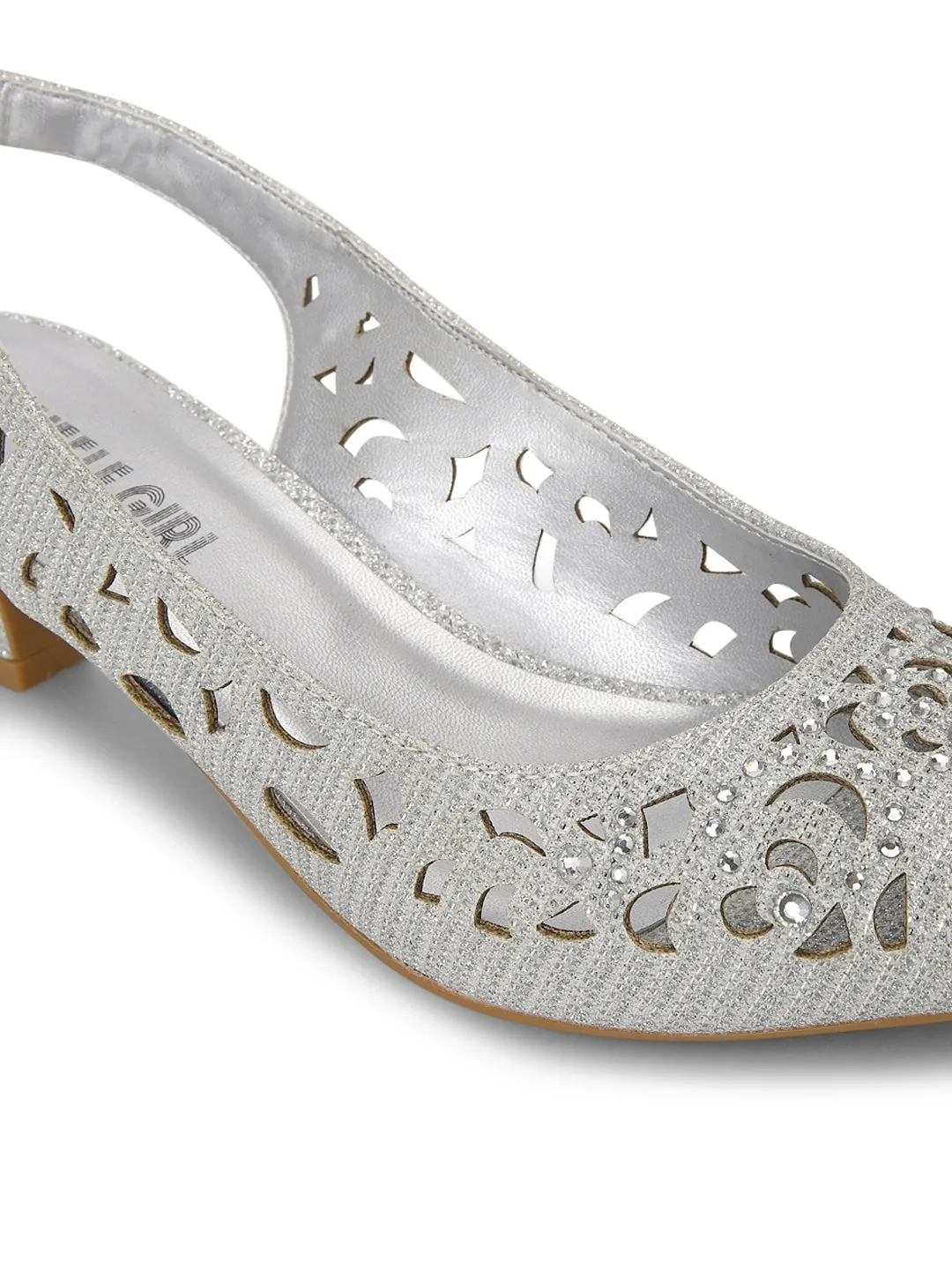 Silver Kitten Heel Back Elastic Peeps