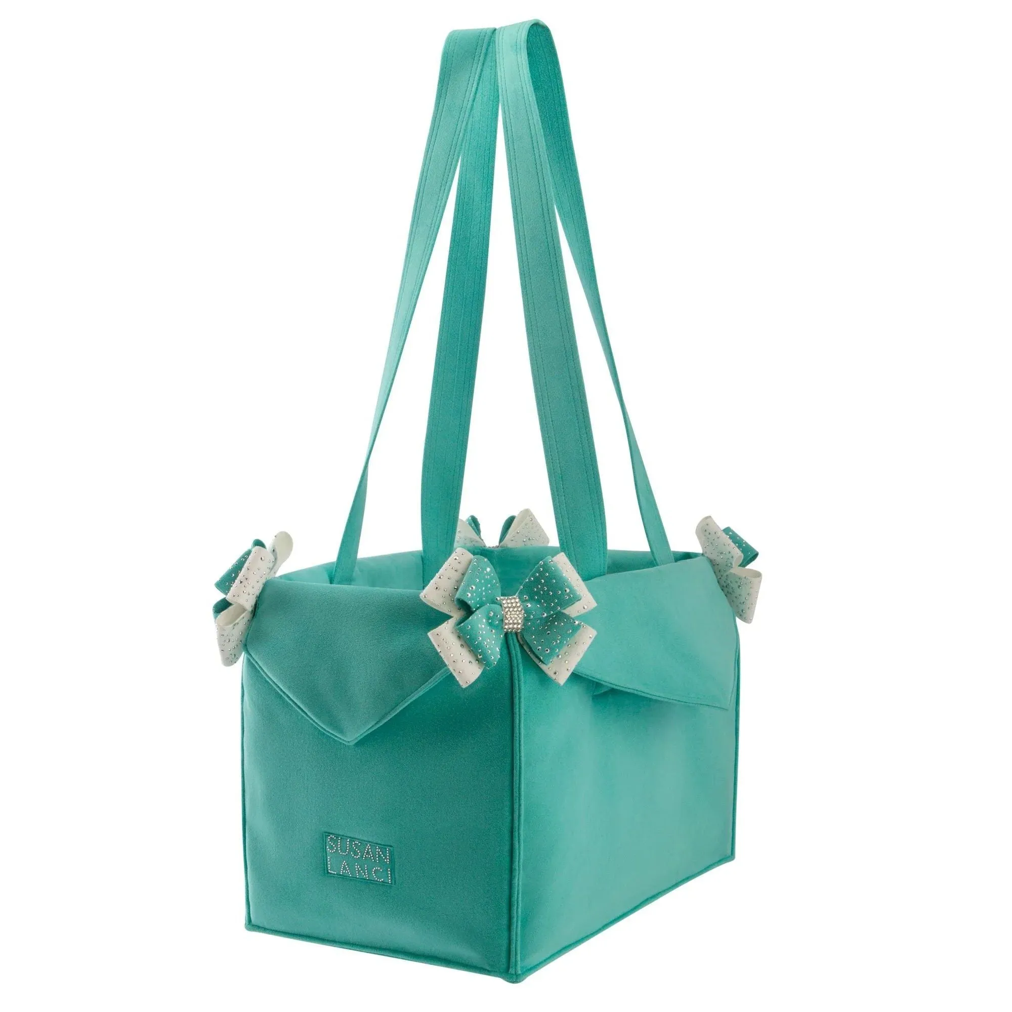 Silver Stardust Bimini Blue & White Double Nouveau Bow Luxury Dog Carrier