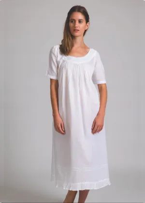 Simple Embroidered Yoke Short Sleeve Nightie White