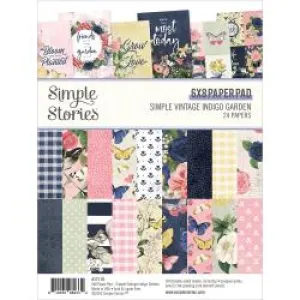 Simple Stories Double-Sided Paper Pad 6"X8" 24 Pack - Simple Vintage Indigo Garden