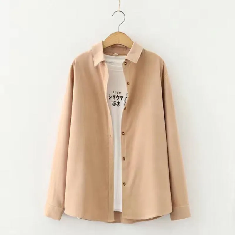 Simple Women Shirt Long Sleeve Loose Tops Office Lady Casual Pink White Blue Long Sleeve Blouses Fashion Clothing
