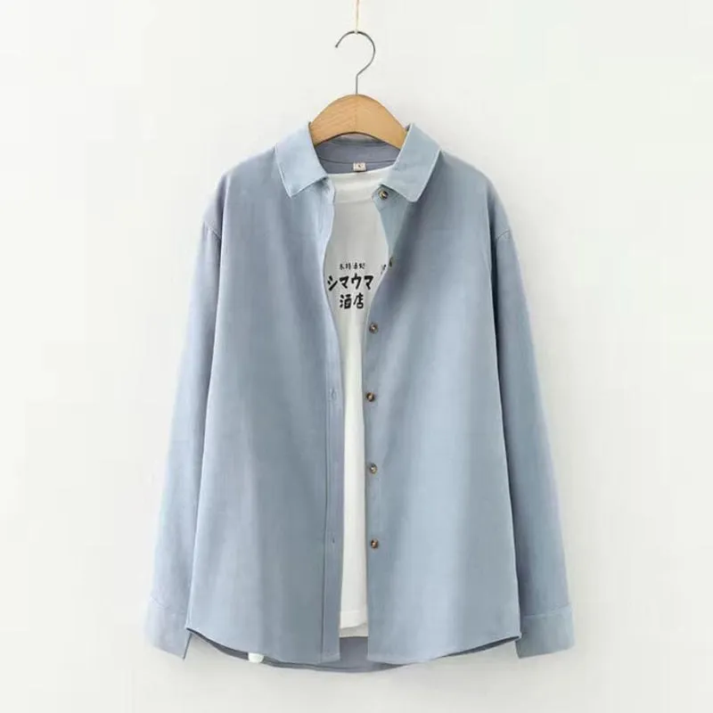 Simple Women Shirt Long Sleeve Loose Tops Office Lady Casual Pink White Blue Long Sleeve Blouses Fashion Clothing