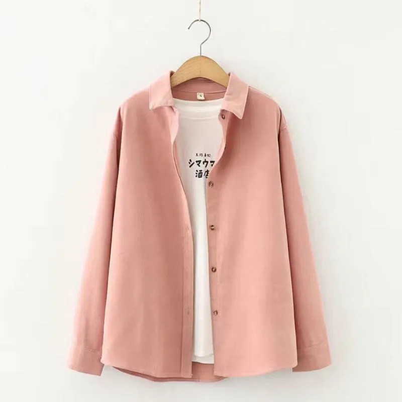 Simple Women Shirt Long Sleeve Loose Tops Office Lady Casual Pink White Blue Long Sleeve Blouses Fashion Clothing