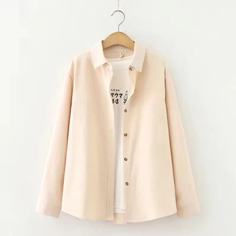 Simple Women Shirt Long Sleeve Loose Tops Office Lady Casual Pink White Blue Long Sleeve Blouses Fashion Clothing