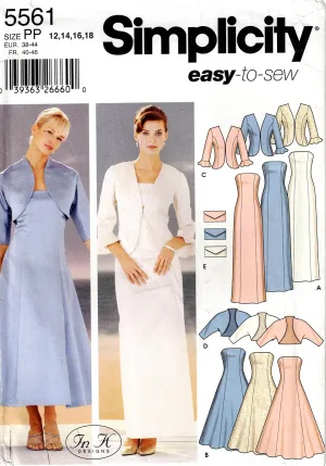 Simplicity 5561 Womens Strapless Evening Dresses Bolero & Purse Out Of Print Sewing Pattern Size 4 - 10 UNCUT Factory Folded