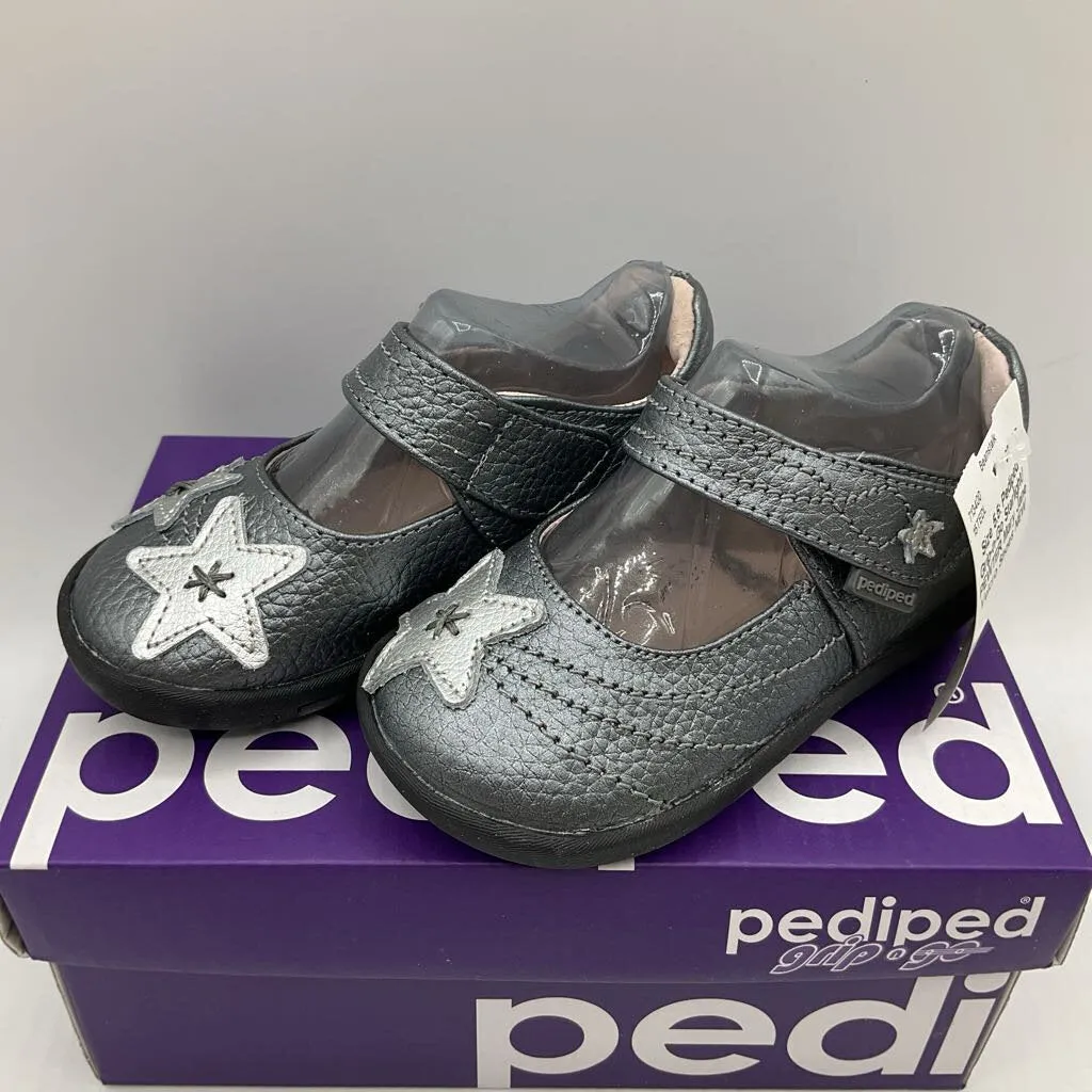 Size 5.5: Pediped Grip-n-Go Starlight/ PEWTER Mary Jane Velcro Shoes NEW