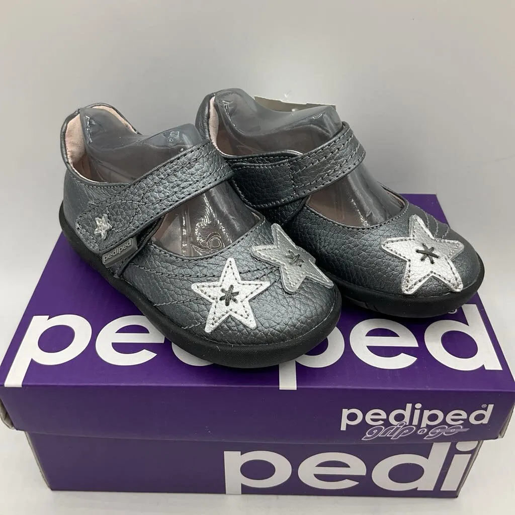 Size 5.5: Pediped Grip-n-Go Starlight/ PEWTER Mary Jane Velcro Shoes NEW