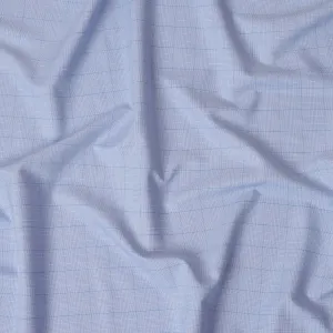Sky Blue & Navy Windowpane Checkered 100% Cotton Shirting Fabric, 150 cm Width, Made in Italy-D20504