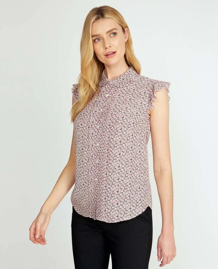 Sleeveless Ditsy Pintuck Blouse