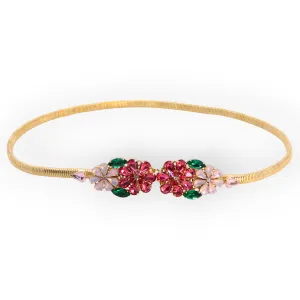 SLIM BELT WITH PINK DAISY BOUQUET CRYSTAL BUCKLE