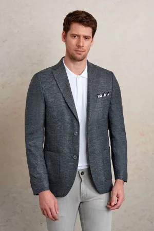 Slim Fit Notch Lapel Textured Khaki Casual Blazer