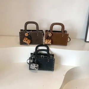 Small Leather Tote Bags Zipper Leopard Faux Fur Pendant Accessories Crossbody