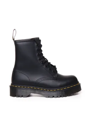 Smooth Leather Quad Platform Boots in Black
