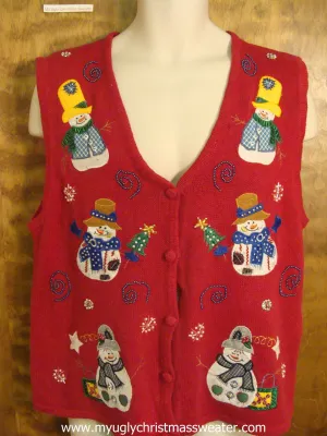Snowmen Wearing Winter Hats Ugly Christmas Sweater Vest