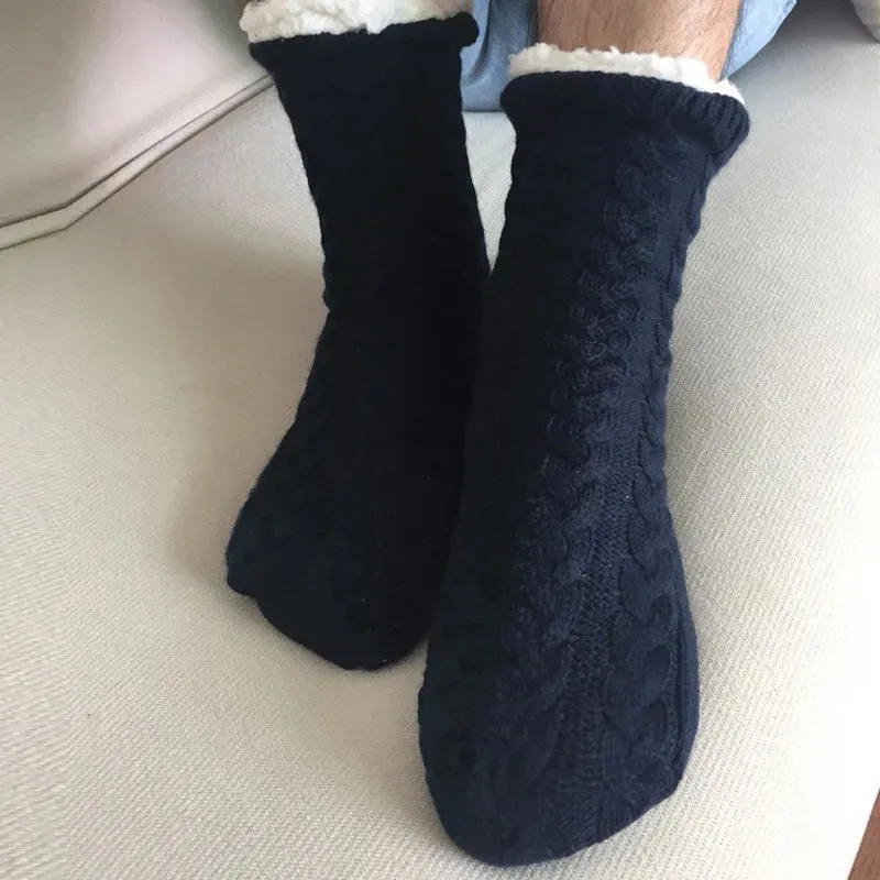 Sohiwoo Men Winter Thickened Knitted Floor Socks Woven Thermal Cashmere Women's Carpet Home Plus Velvet Sleep Socks Slippers Leg Cover