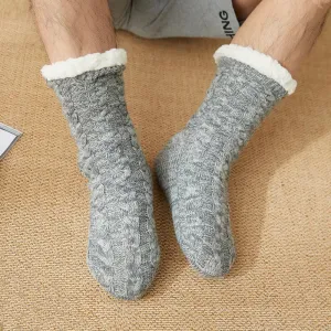 Sohiwoo Men Winter Thickened Knitted Floor Socks Woven Thermal Cashmere Women's Carpet Home Plus Velvet Sleep Socks Slippers Leg Cover