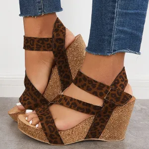 Sohiwoo  Women Wedges Cork Platform Wedges Ankle Sandals Strap Slingback Sandals