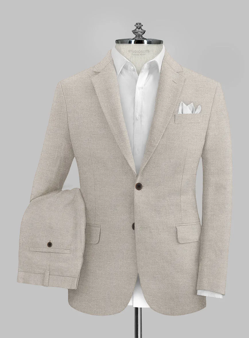 Solbiati Light Brown Herringbone Linen Suit