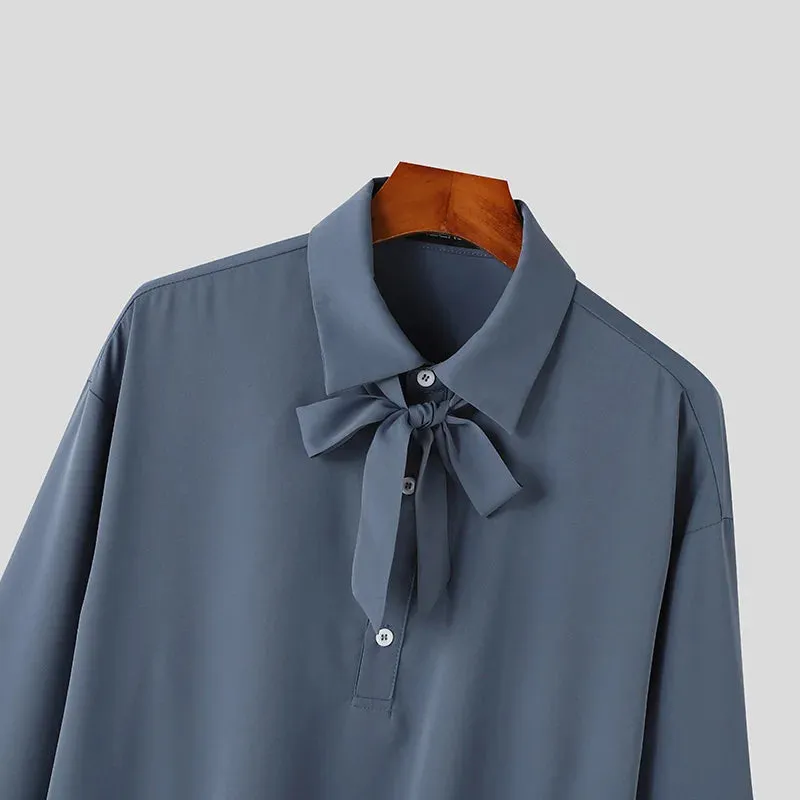 Solid Color Bow Knot Polo Shirt