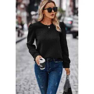 Solid Crewneck Twist Texture Loose Pullover