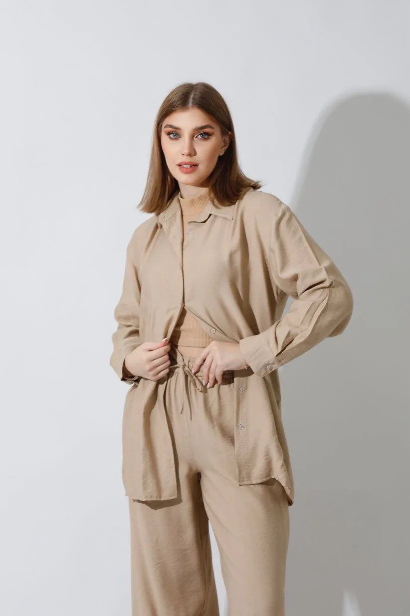 Spanish Linen -  Beige Wide Leg Pants