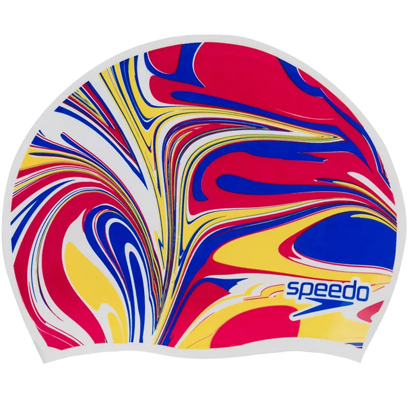 Speedo - Junior Slogan Silicone Cap - White/Blue/Red