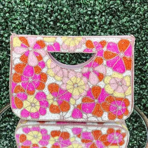 Spring Fling Luxe Crystal Beaded Clutch and Crossbody Purse