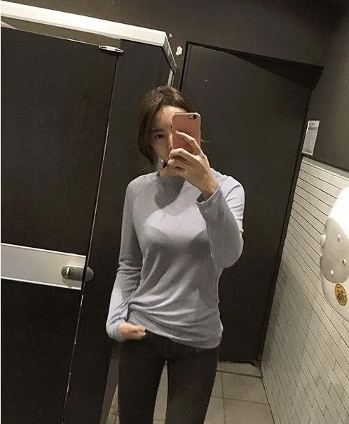 Spring Sexy Elastic Korean Style Skinny Slim Fit Long Sleeve Tops #2123