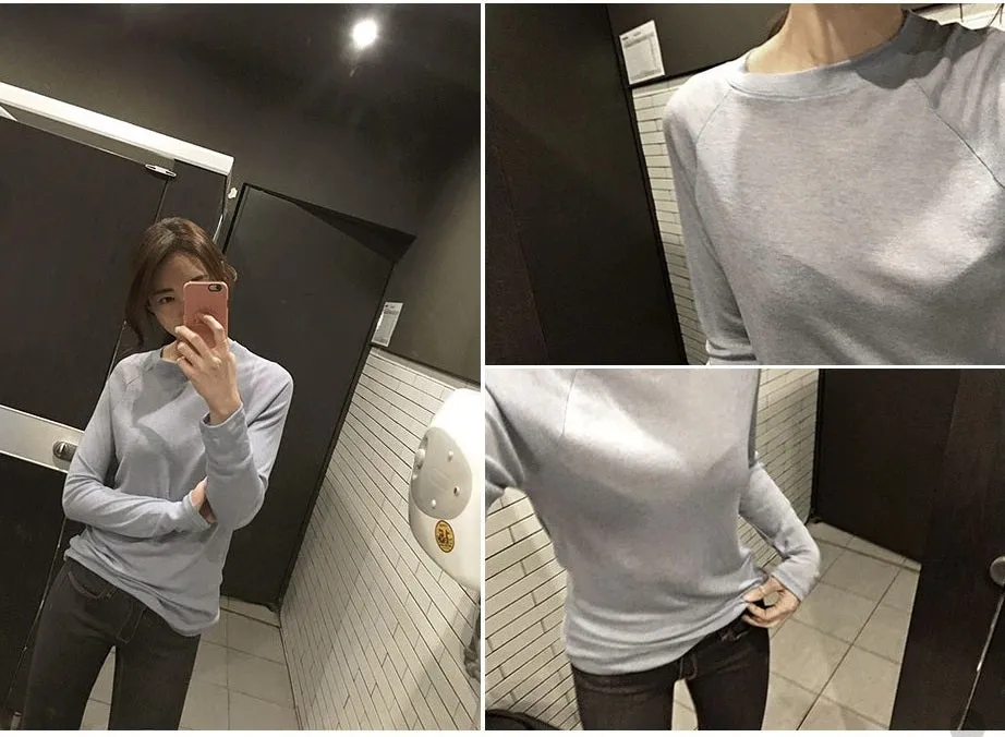 Spring Sexy Elastic Korean Style Skinny Slim Fit Long Sleeve Tops #2123