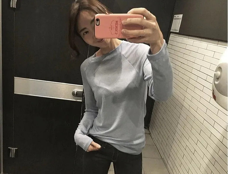 Spring Sexy Elastic Korean Style Skinny Slim Fit Long Sleeve Tops #2123
