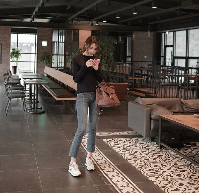 Spring Sexy Elastic Korean Style Skinny Slim Fit Long Sleeve Tops #2123