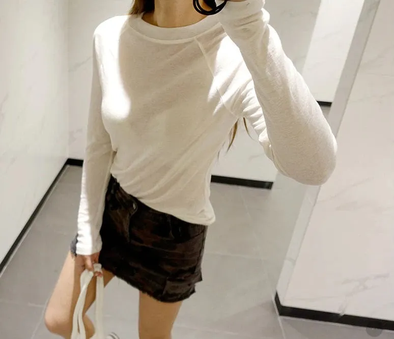 Spring Sexy Elastic Korean Style Skinny Slim Fit Long Sleeve Tops #2123