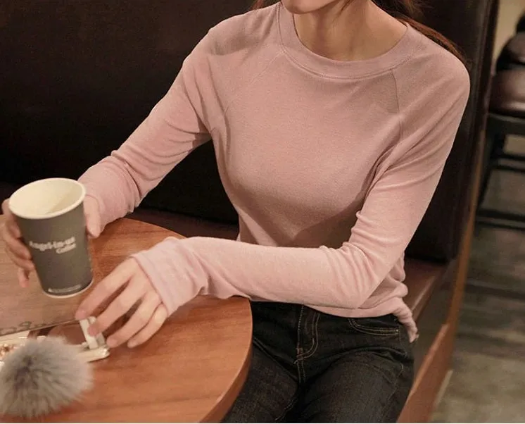 Spring Sexy Elastic Korean Style Skinny Slim Fit Long Sleeve Tops #2123