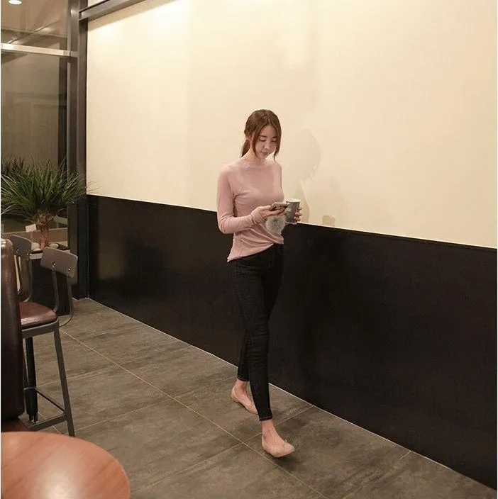 Spring Sexy Elastic Korean Style Skinny Slim Fit Long Sleeve Tops #2123