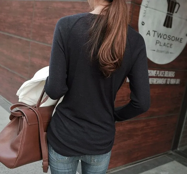 Spring Sexy Elastic Korean Style Skinny Slim Fit Long Sleeve Tops #2123