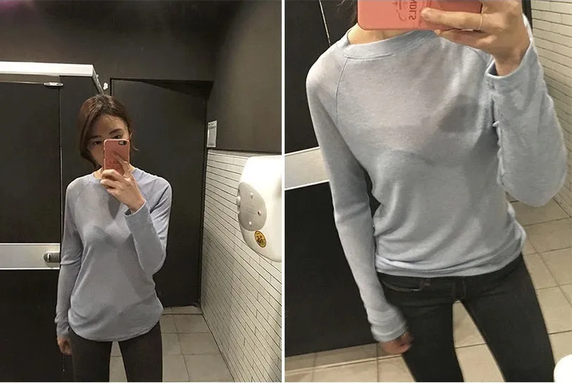 Spring Sexy Elastic Korean Style Skinny Slim Fit Long Sleeve Tops #2123