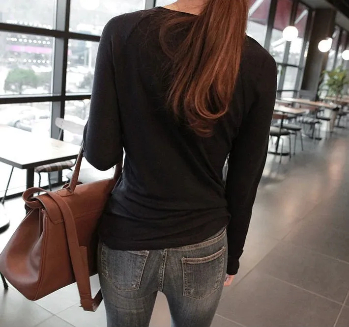 Spring Sexy Elastic Korean Style Skinny Slim Fit Long Sleeve Tops #2123