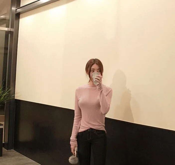 Spring Sexy Elastic Korean Style Skinny Slim Fit Long Sleeve Tops #2123