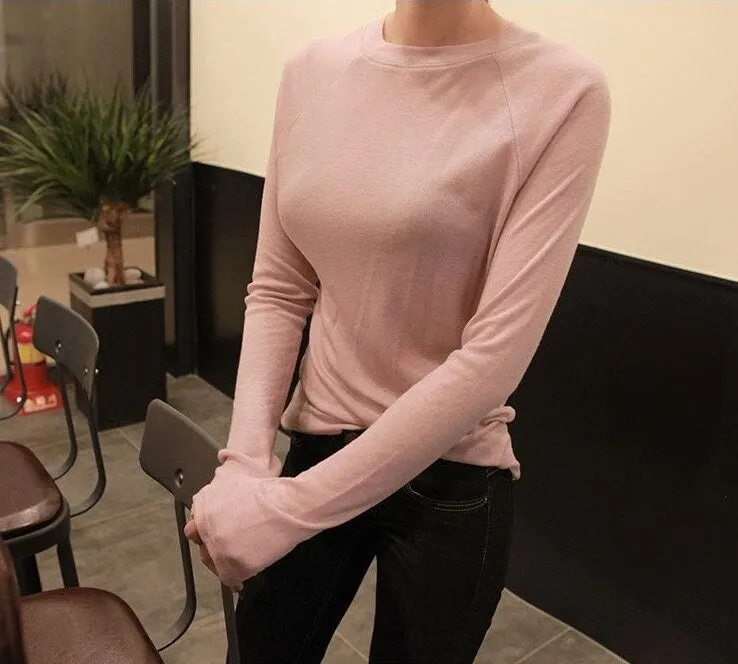 Spring Sexy Elastic Korean Style Skinny Slim Fit Long Sleeve Tops #2123