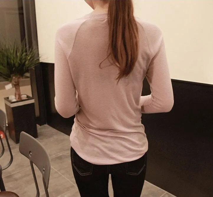 Spring Sexy Elastic Korean Style Skinny Slim Fit Long Sleeve Tops #2123