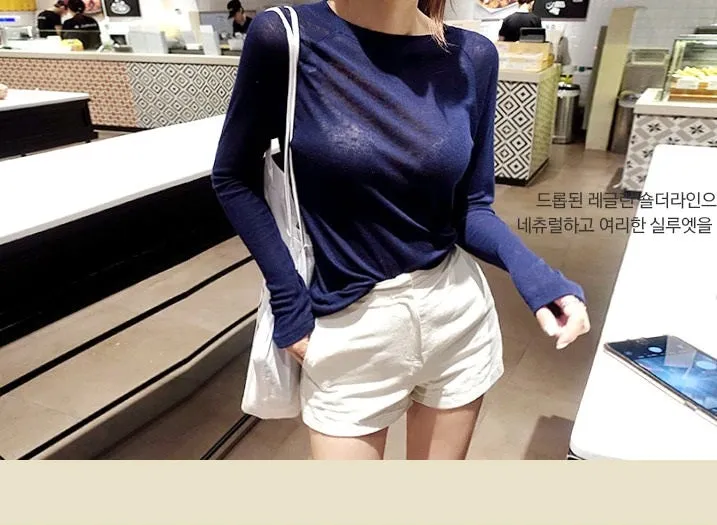 Spring Sexy Elastic Korean Style Skinny Slim Fit Long Sleeve Tops #2123