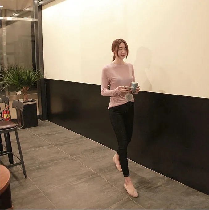 Spring Sexy Elastic Korean Style Skinny Slim Fit Long Sleeve Tops #2123